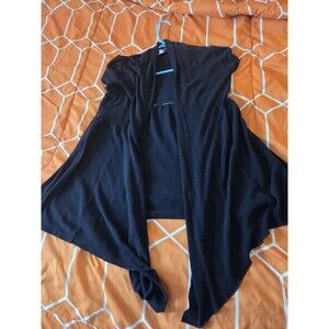 Wet Seal Black Knit Open Front Cardigan Sweater Short Sleeve LG Asymmetrical